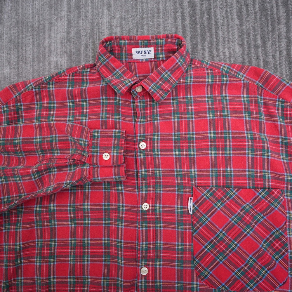 Naf Naf Paris Mens Red Plaid Long Sleeve Button Down Shirt Large France Made